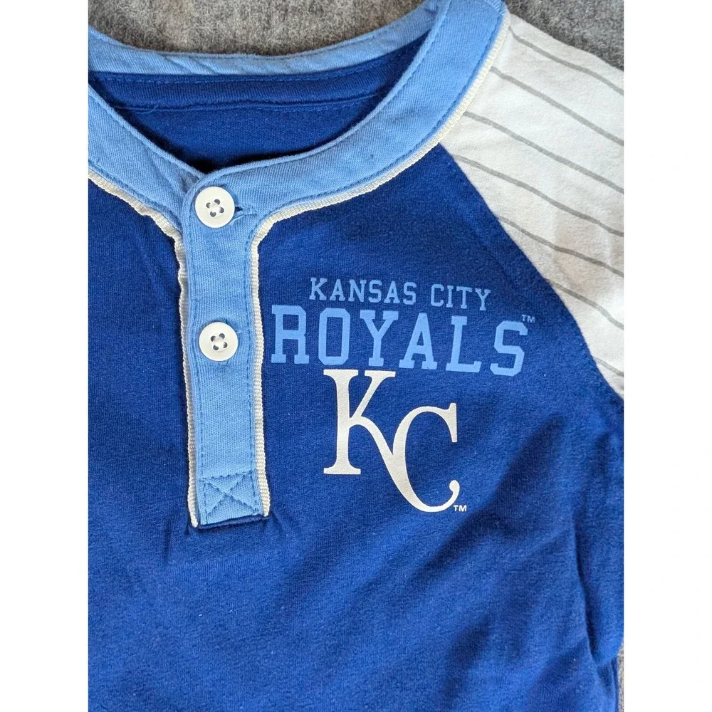 MLB Kansas‎ City Royals Baby Romper Blue White Striped Henley Bodysuit NEW
